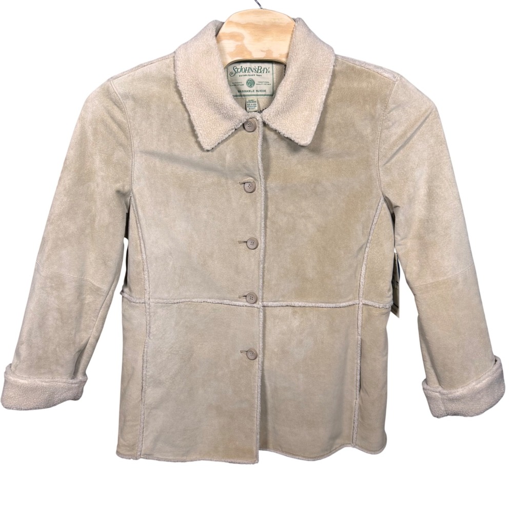 Vintage NWT St Johns Bay Washable Suede‎ Sherpa Jacket Phoebe Buffay Boho Hippy